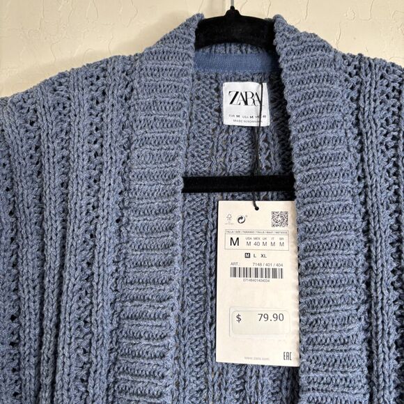Zara Blue Knit Cardigan Sweater - Picture 3 of 4